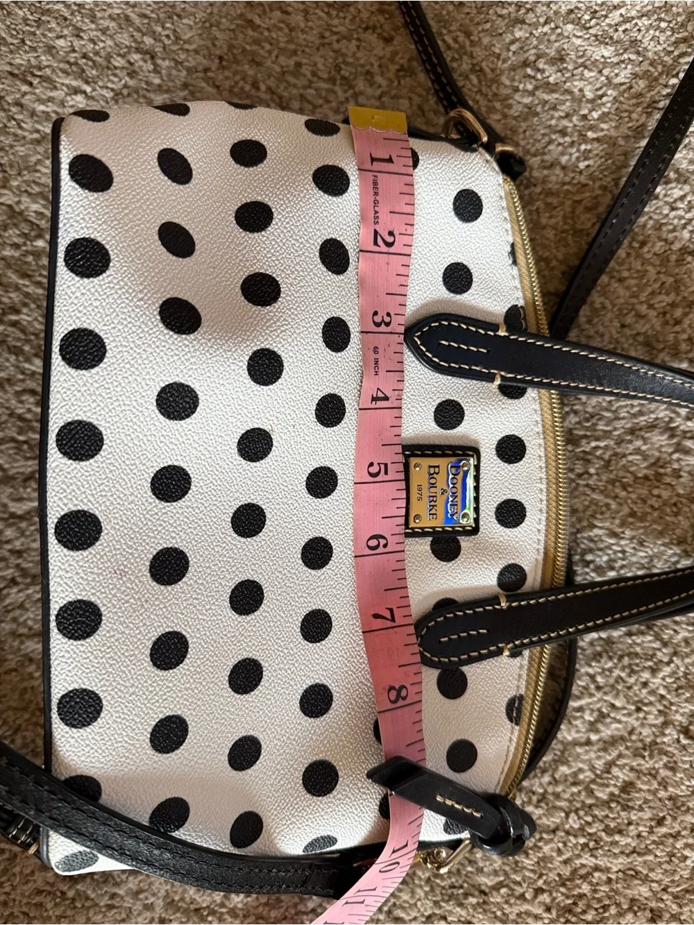 Dooney & Bourke White Polka Dot Satchel with Black Trim